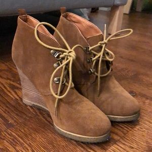 Brown suede wedge boots
